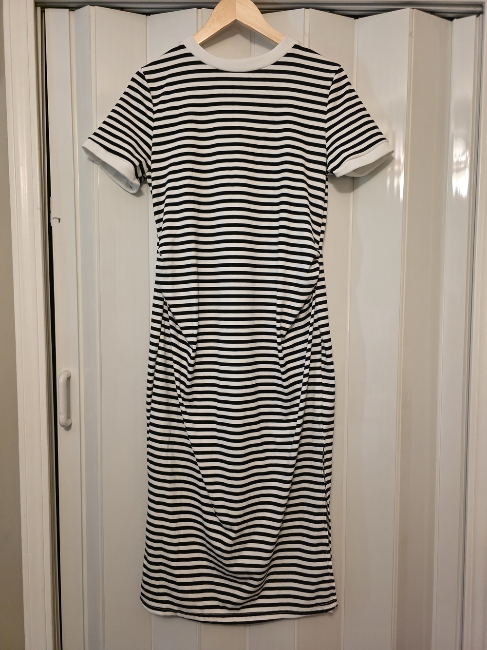 Maternity Black & White Striped Short Sleeve Dress